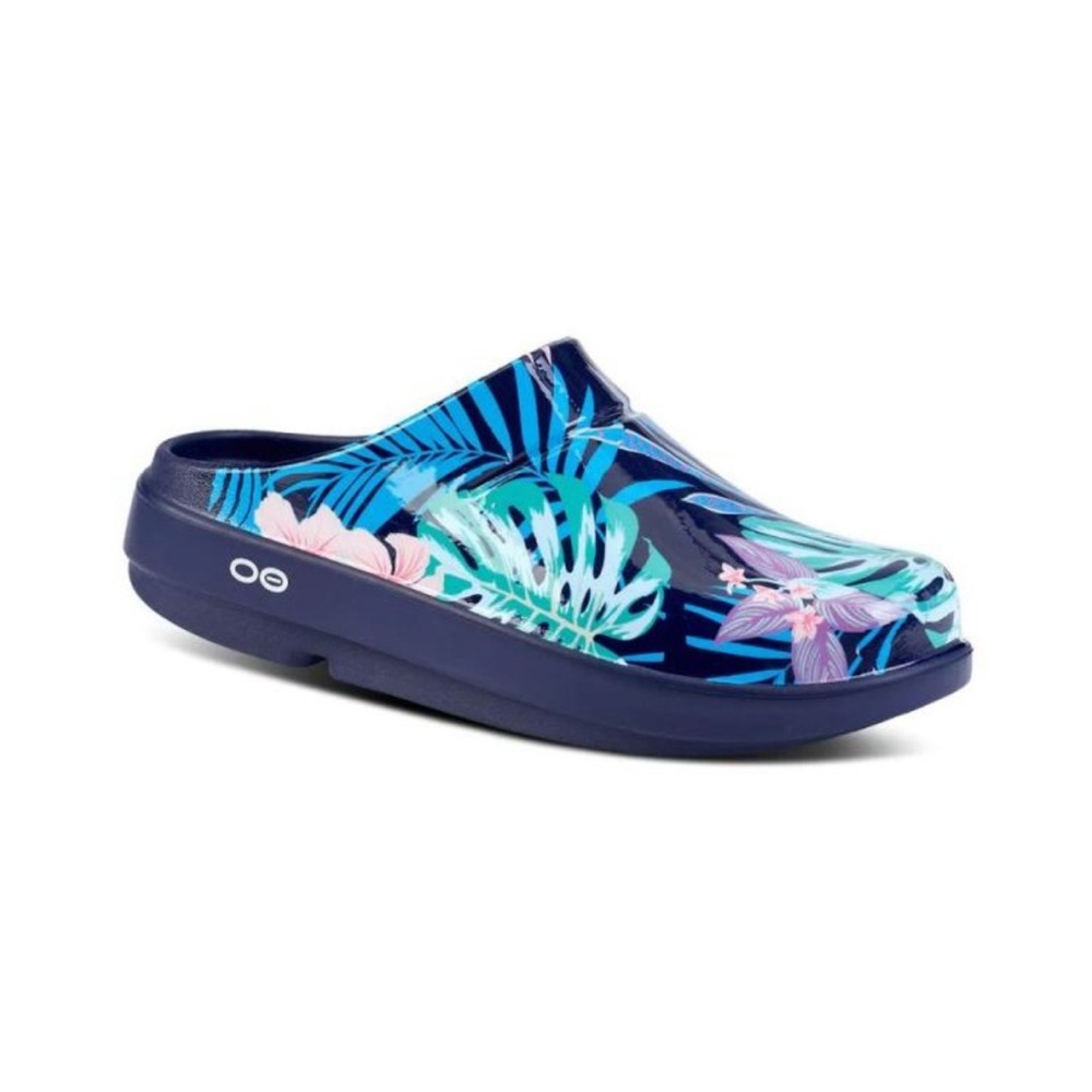OOFOS Limited Edtn Hawaiian Tropical Blue Clogs W Sz 12